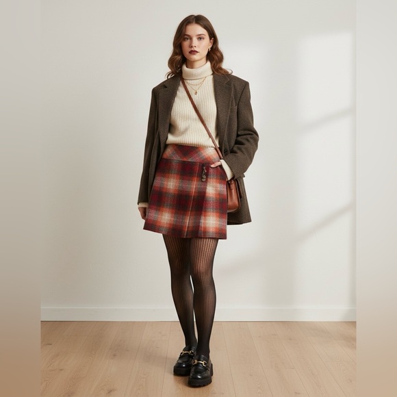 Terra Nostra 10 Wool Blend Plaid Skirt Red Tartan Dark Academia Mini - Picture 14 of 14